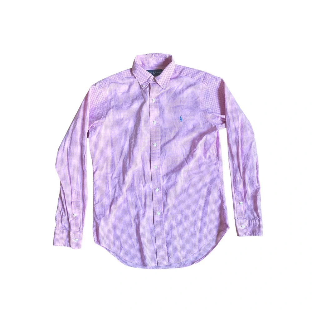 Ralph Lauren Mens Classic Fit Pink Gingham Cotton Button Down Shirt Small Pony
